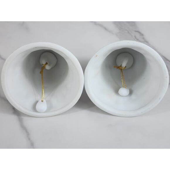 Christmas Village Square Bell Ornaments 4" Porcelain 90's Blue Lot of 2 Vintage - Picture 10 of 12